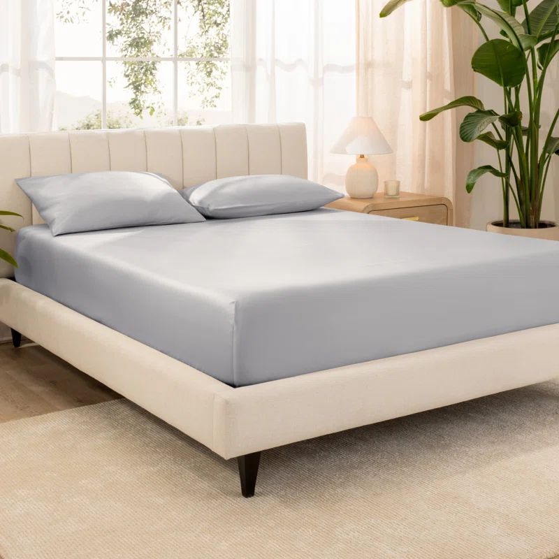 California King Light Grey Organic Cotton Sateen Fitted Sheet