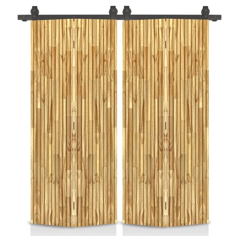 Weather Oak Stained Pine Wood Bi-Fold Barn Door with Sliding Hardware Kit