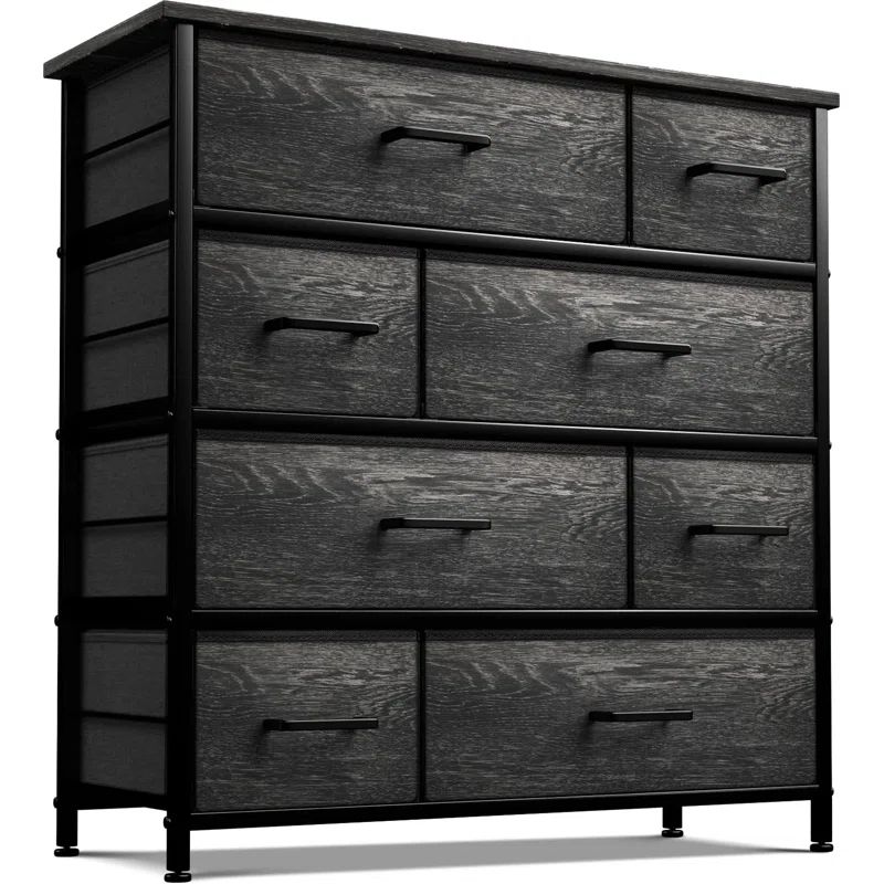 Black Faux Wood 8-Drawer Dresser with Steel Frame