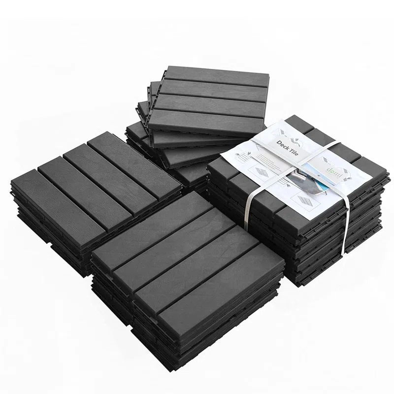 12 in. Dark Gray Plastic Interlocking Outdoor Deck Tiles Pack of 9
