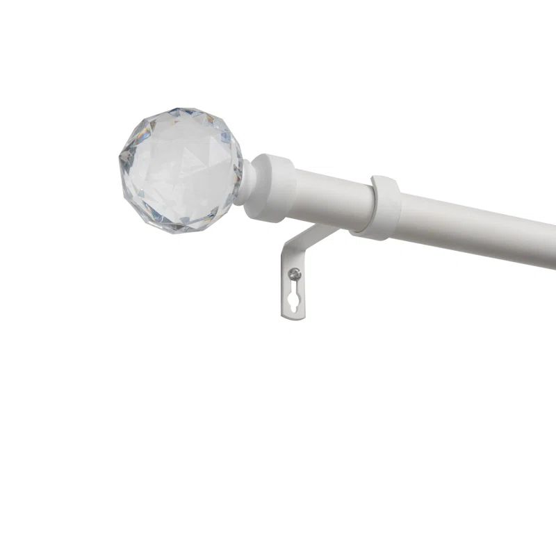 Matte White Curtain Rod with Clear Acrylic Crystal Finials