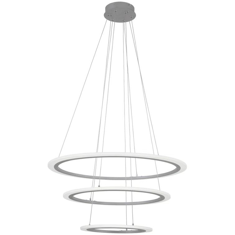 Silver Frosted Glass 3-Ring LED Pendant Light