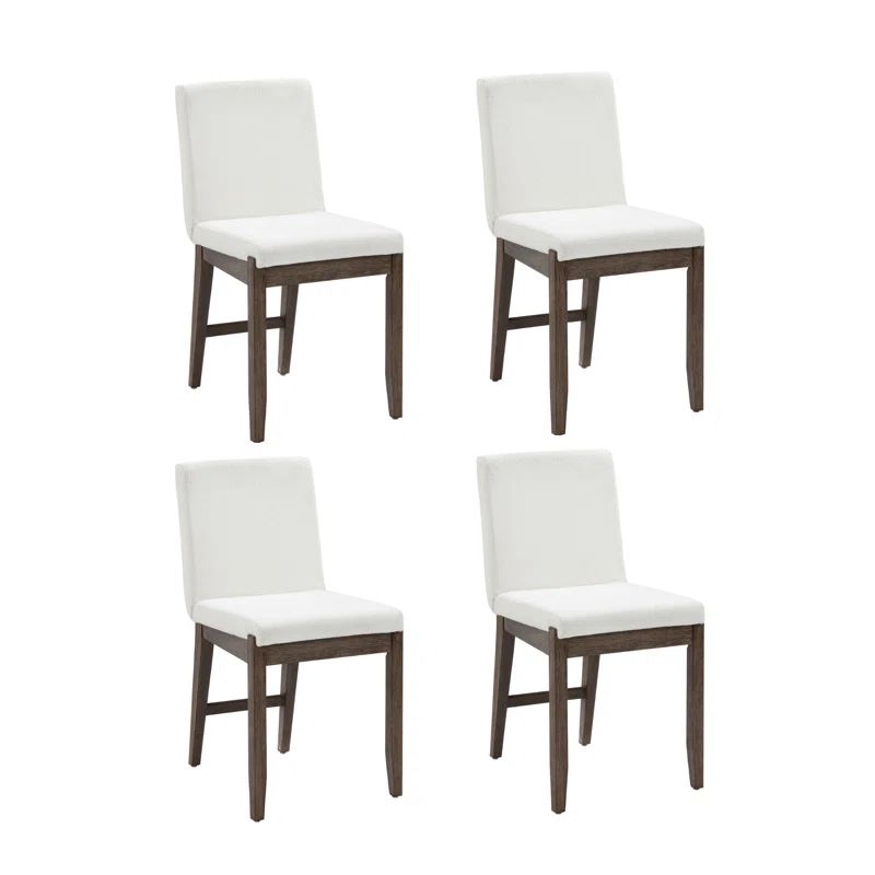 Gracie Dark Brown Wood Bar Stools with Cream Boucle Upholstery, Set of 4