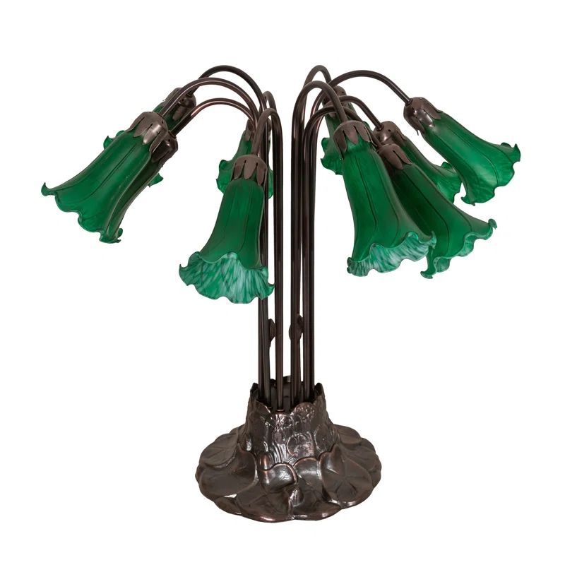 Emerald Green Stained Glass 10-Light Mahogany Bronze Table Lamp