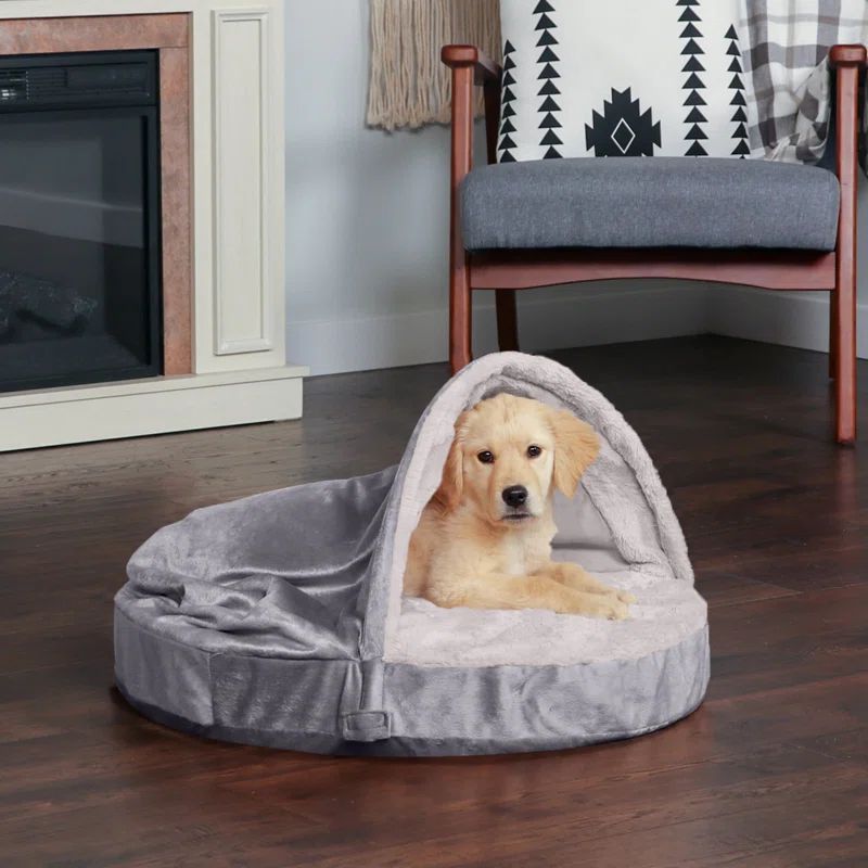 Large Dark Gray Velvet Orthopedic Burrow Dog Bed