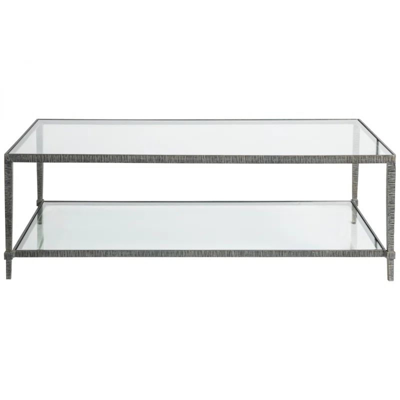Black Hammered Iron Rectangular Cocktail Table with Glass Top