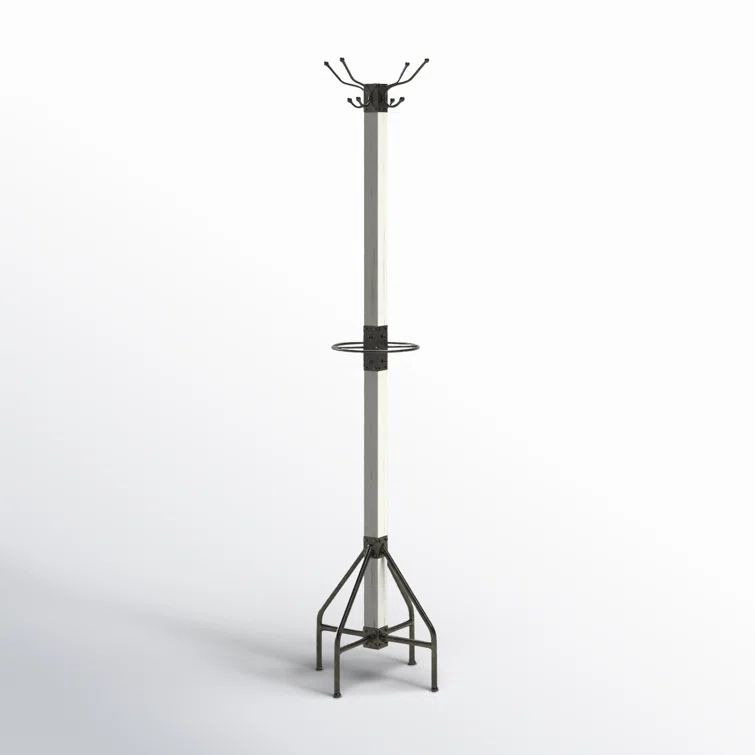 Transitional White Solid Wood & Iron 8-Hook Coat Rack