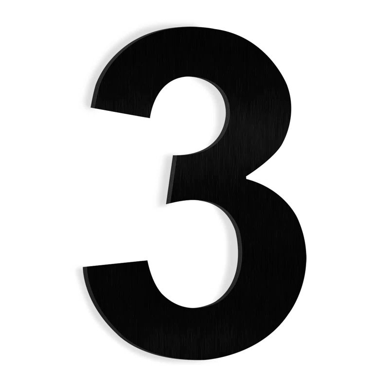 Black Stainless Steel Floating House Number 3, 6-inch