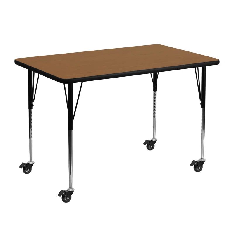 Adjustable Oak Laminate Rectangular Activity Table with Wheels