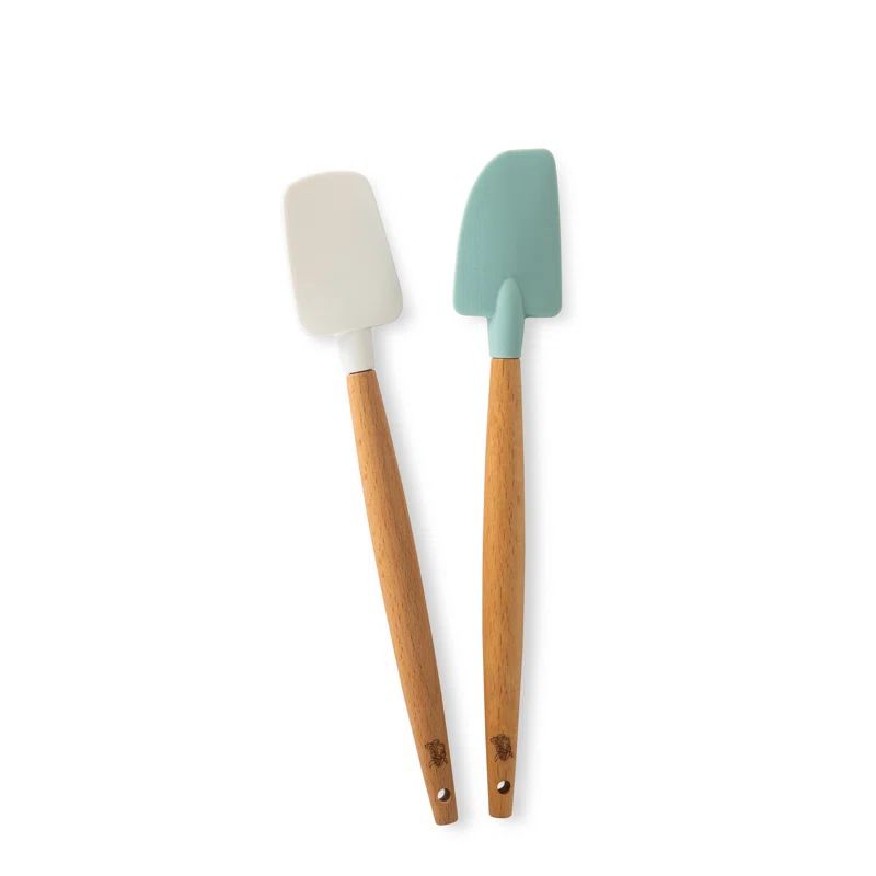 Small Sea Glass and White Silicone Spatula Set with Beechwood Handles
