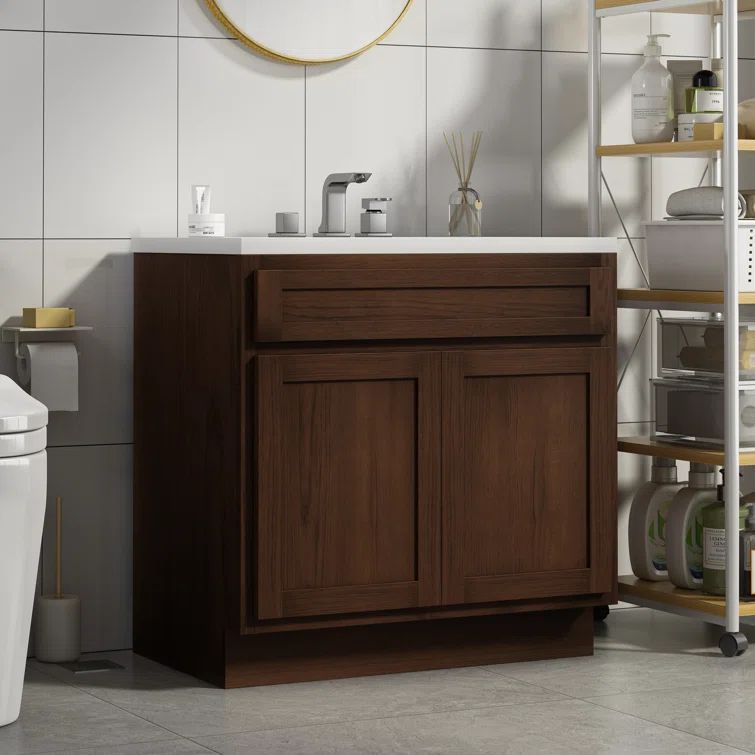 Brown Birchwood 39'' Single Bathroom Vanity Cabinet