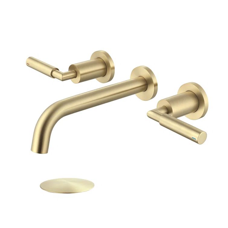 Brushed Gold 10.08" Wall Mounted Solid Brass 2-Handle Bathroom Sink Faucet