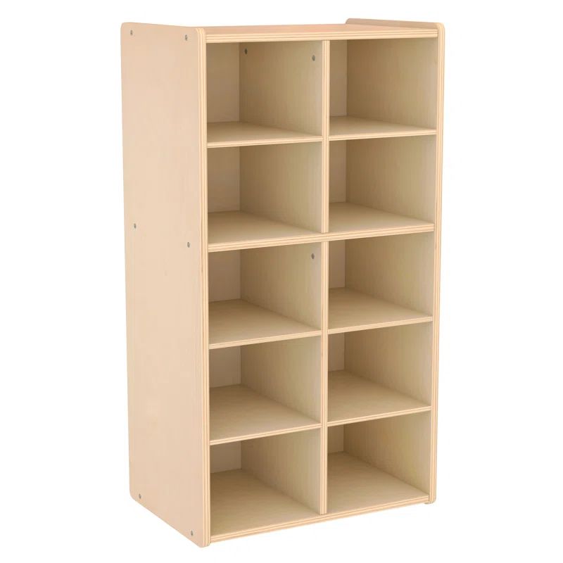Natural Birch 10-Cubby Tray Storage Cabinet for Kids