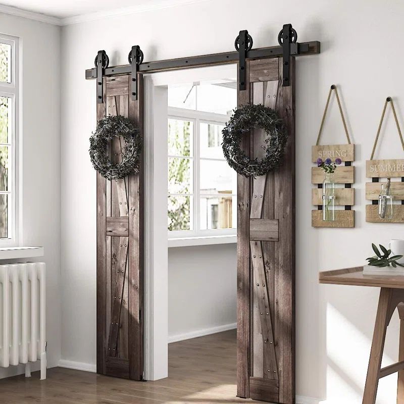 Black Carbon Steel Single Track Barn Door Hardware Kit
