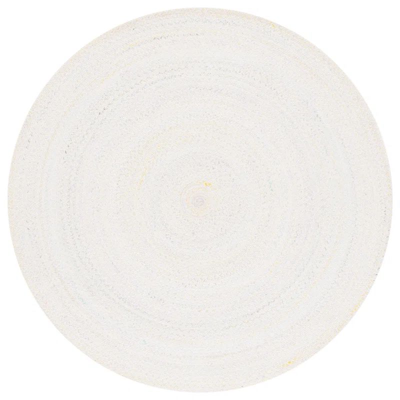 Ivory and Yellow Round Braided Reversible Wool Area Rug