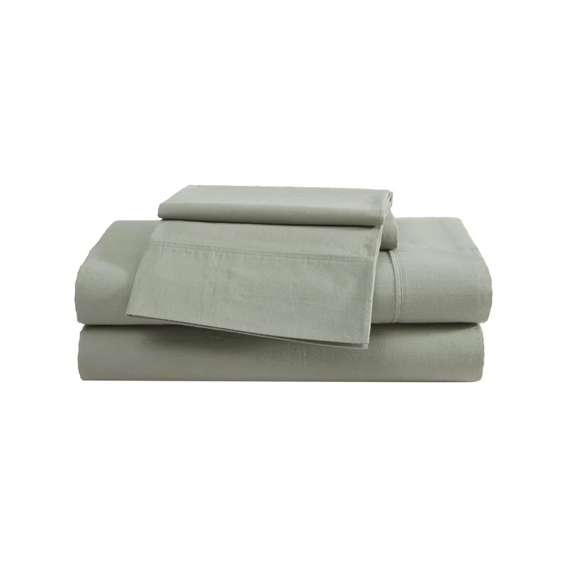 Queen Green Cotton Percale Deep Pocket Sheet Set