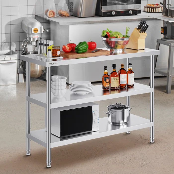 Stainless Steel 18 x 48 x 34 Inch Commercial Kitchen Worktable