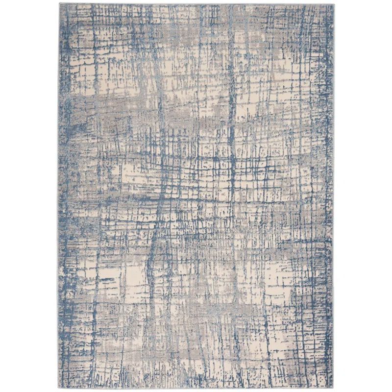 Ivory Blue Abstract 5' x 7' Synthetic Area Rug