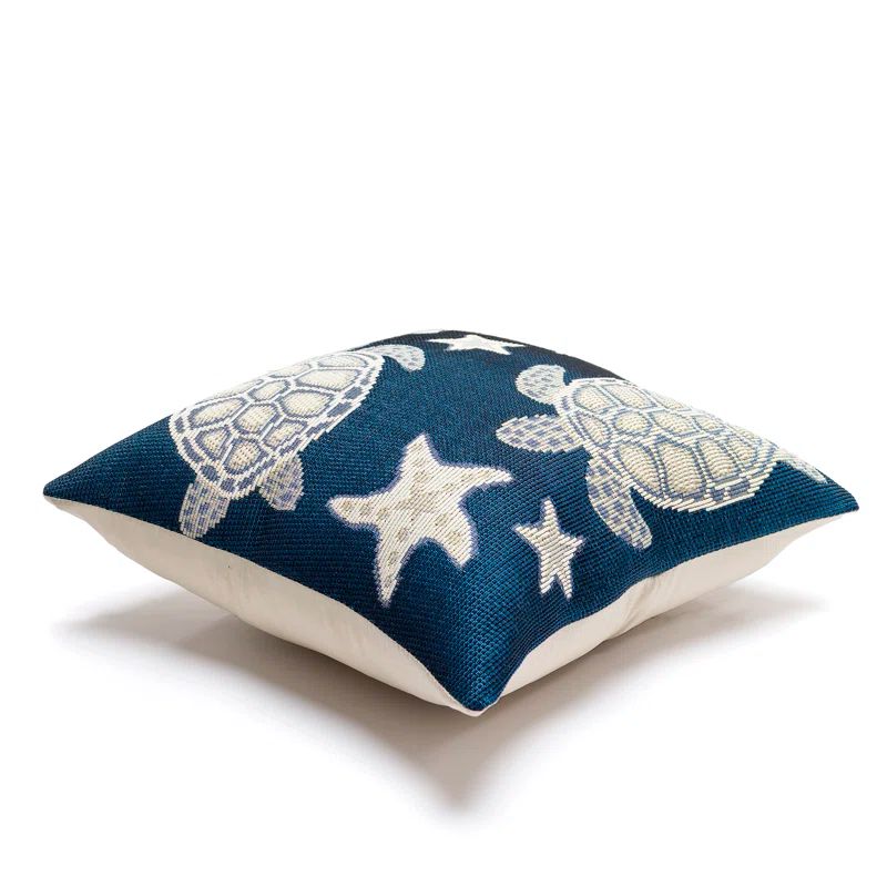 Navy Blue and Ivory Coastal Square Outdoor Pillow