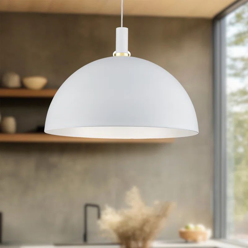 White Aluminum Bowl Pendant Light with Brushed Nickel Accents