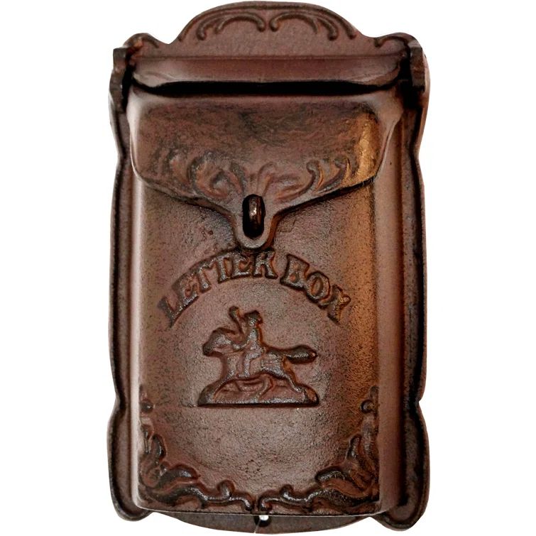 Cara Antique Brown Cast Iron Lockable Wall Mounted Mailbox
