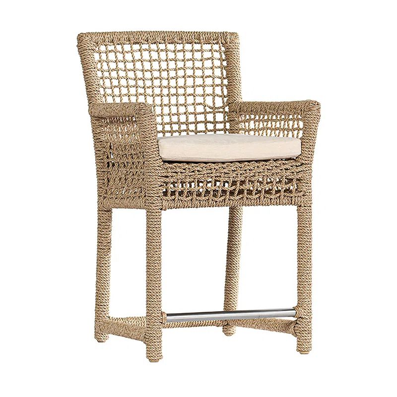 Natural Hyacinth Rope Outdoor Counter Stool with Cushion