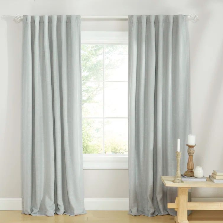 Gray Pleated Linen-Blend Blackout Curtain Panel, 52" x 96"