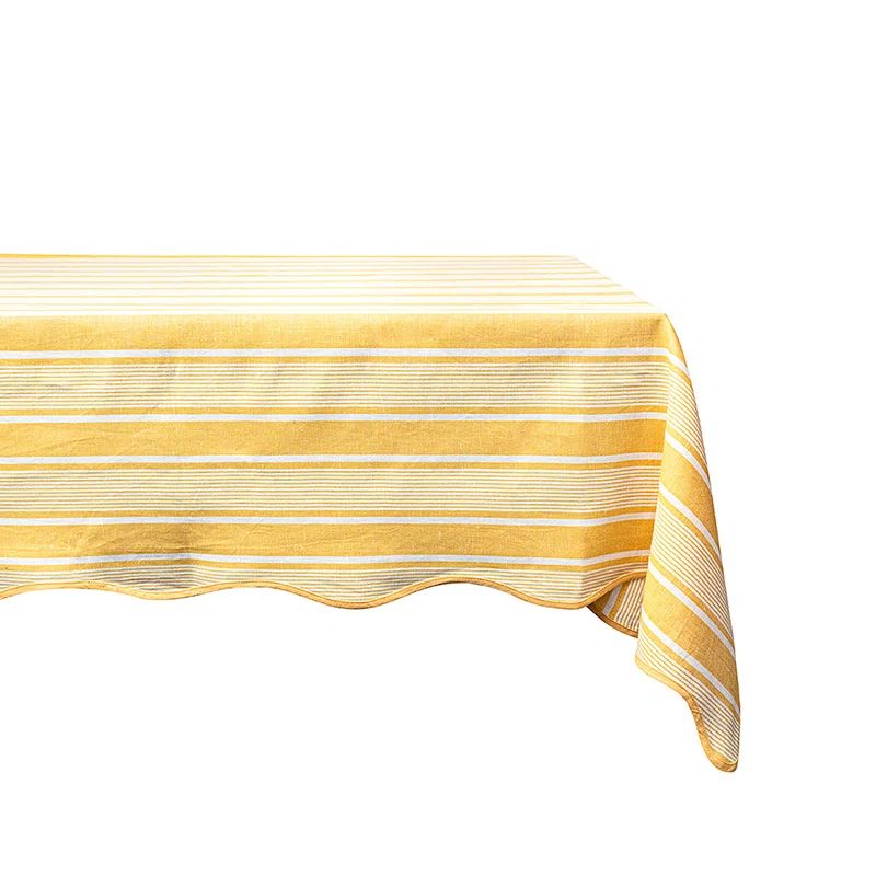Sunshine Yellow and White Linen Striped Tablecloth