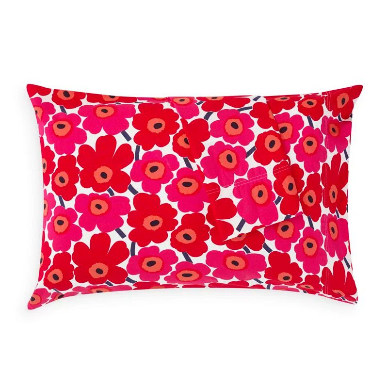 Standard Red Floral Cotton Percale Pillowcase Set