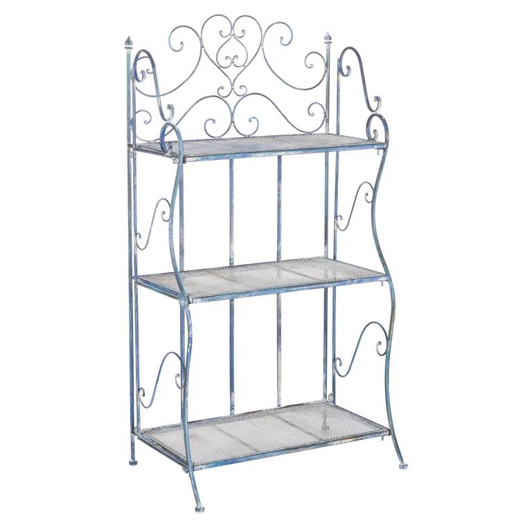 Antique Blue Iron 3-Tier Corner Shelf