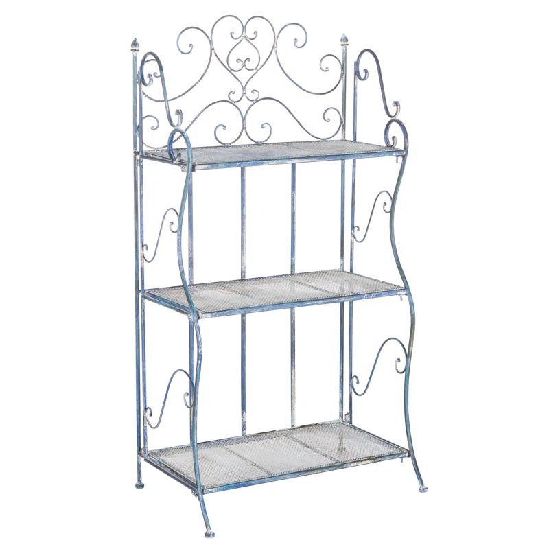 Antique Blue Iron 3-Tier Corner Shelf