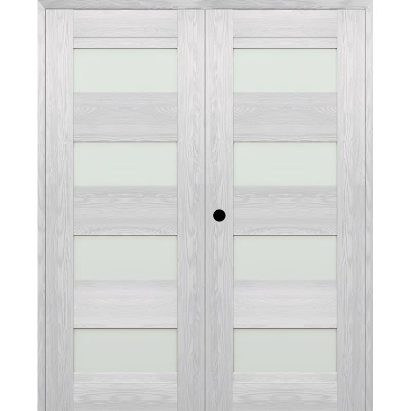 Avon White Frosted Glass and Pine Prehung Double Door