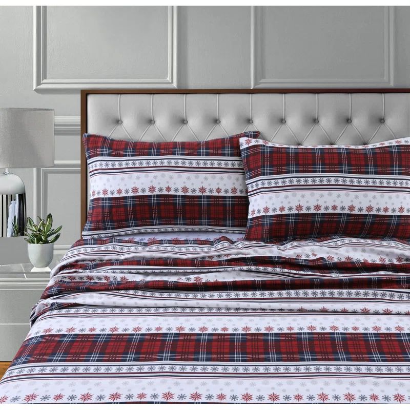 Twin Red Stripe Cotton Flannel Deep Pocket Bedding Set