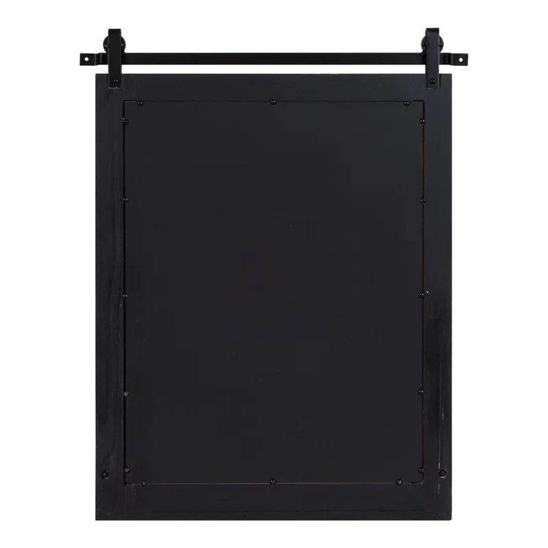 Black Wood Rectangular Barn Door Mirror with Shelf