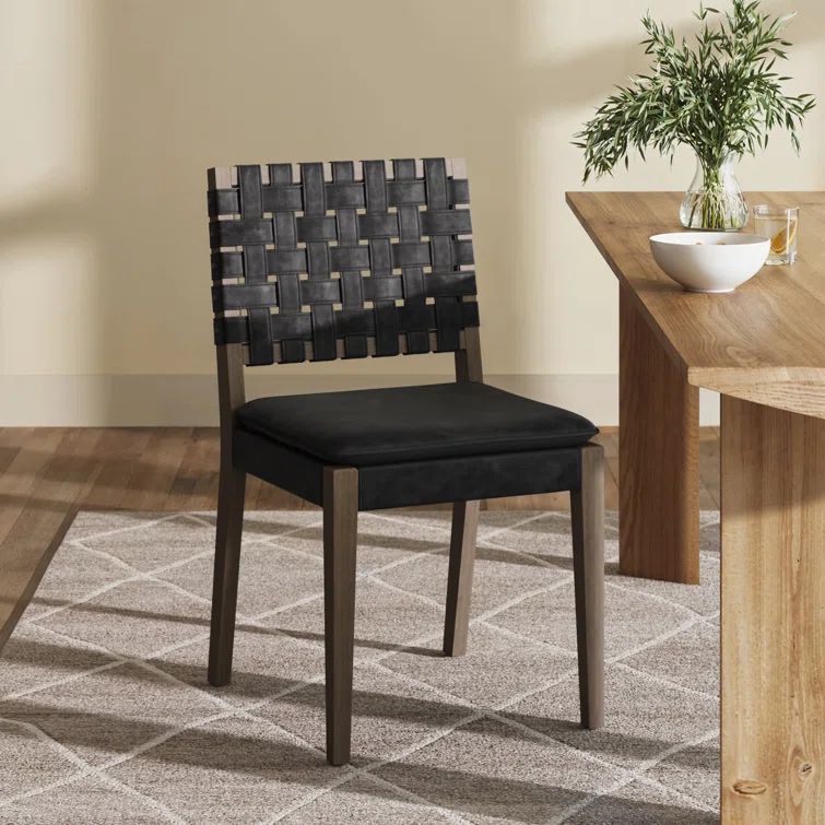 Cohen Black Faux Leather Upholstered Side Chair Set with Wood Legs