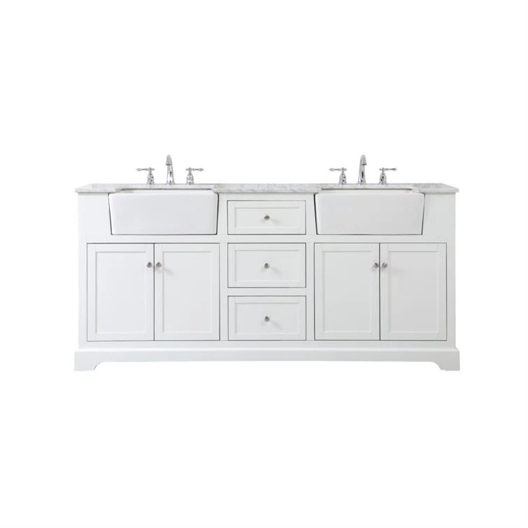 Franklin 72" White Double Bathroom Vanity with Carrara Marble Top
