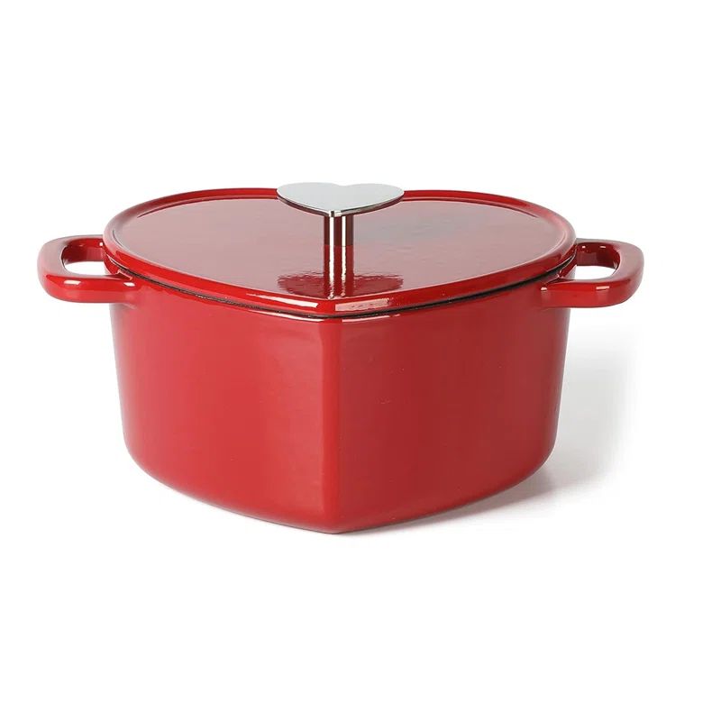 Red Heart Shaped 2-Quart Enameled Cast Iron Dutch Oven