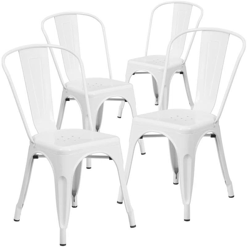 White Metal Indoor-Outdoor Stackable Dining Chair Set