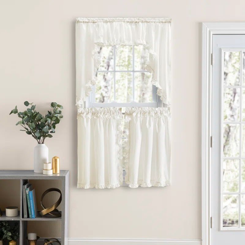 Natural Sheer Cotton Blend Rod Pocket Cafe Curtain