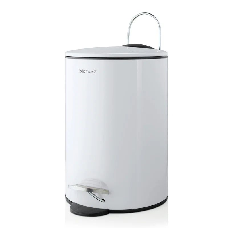 Blomus White Round Pedal Bin with Powder-Coated Steel Finish