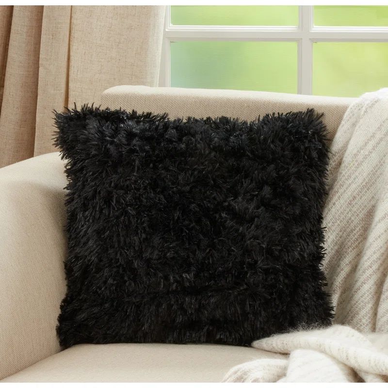 Medium Black Faux Fur Feather Fill Square Pillow Set