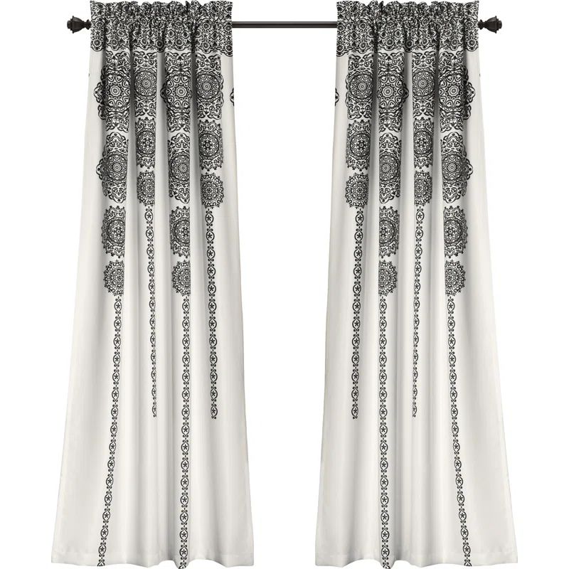 Gray Polyester Blackout Medallion Window Curtain Panels, 52"W x 84"L