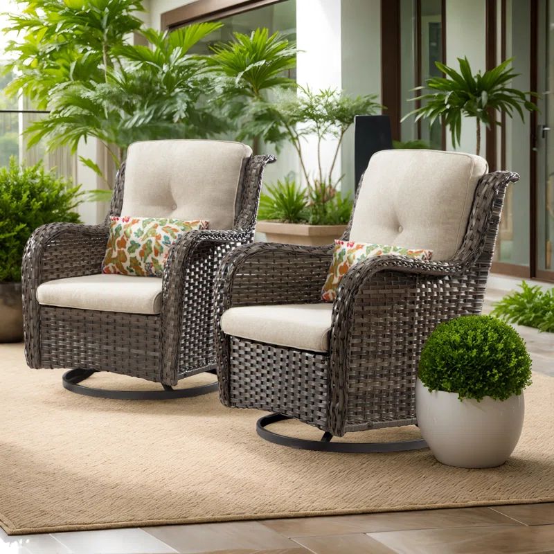 Modern Beige Steel Rocking Dining Armchair with Cushions
