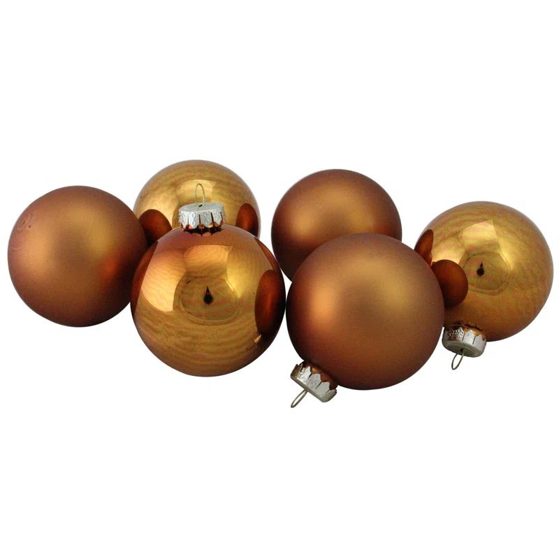 Copper Matte and Shiny Glass Ball Christmas Ornament Set