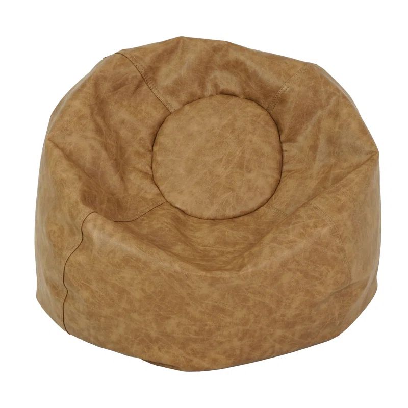 Pecan Faux Leather Round Medium-Firm Bean Bag Chair