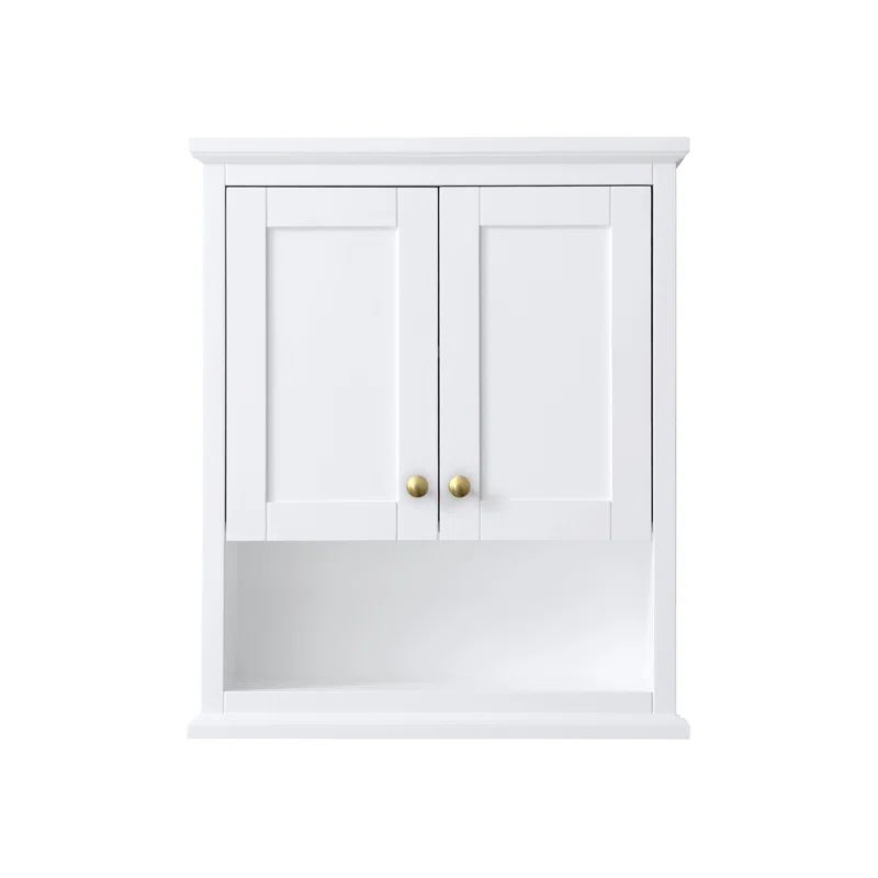 White and Brushed Gold Solid Wood Wall-Mounted Bathroom Storage Cabinet