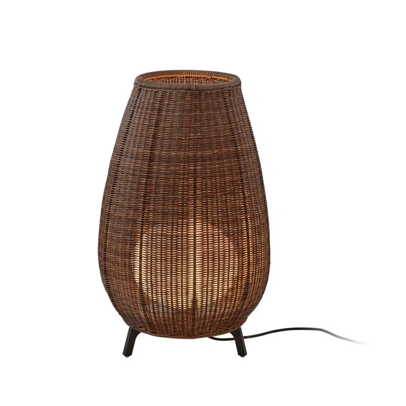 Rattan Brown Outdoor Tripod Floor Lamp with Handwoven Shade