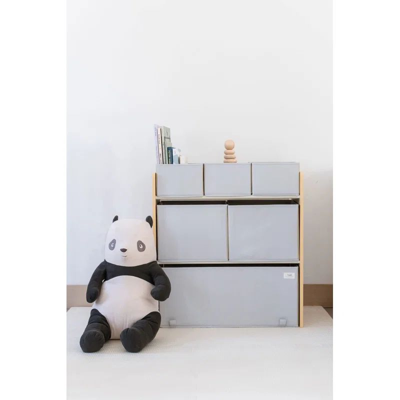 Gray Multi-Bin Toy Organizer with Recycled Fabric Storage