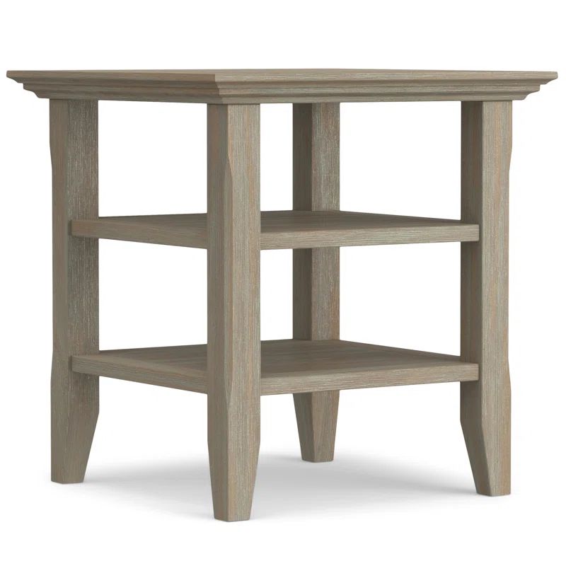 Distressed Gray Solid Wood Square End Table with Shelves