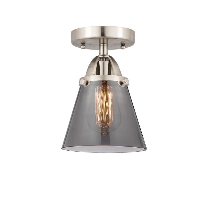 Nouveau 2 Small Cone Brushed Satin Nickel 6" Semi-Flush Mount